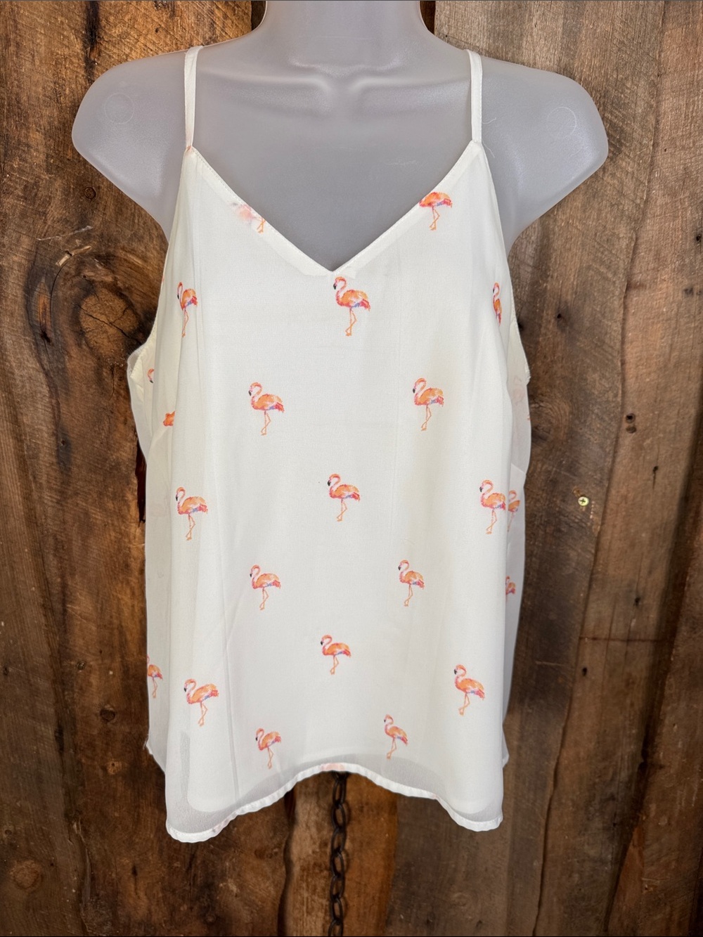 Japna Cream Cami with Pink Flamingo Print